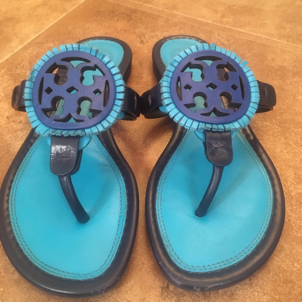 Tory Burch Miller Fringe Sandals in Navy Blue 5.5